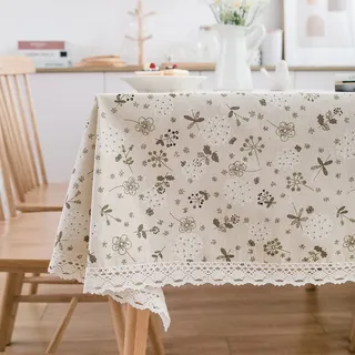 TROYSINC Tischdecke Landhausstil, Vintage Beige Löwenzahn Blumen Tischdecke, Handgemachte Stickerei Tischläufer, Baumwolle Leinen Tischdecke für Home Küche Dekoration (90x90cm)