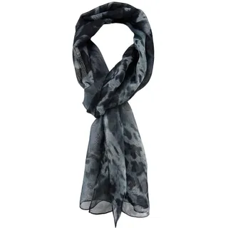 TigerTie Unisex Chiffon Schal in grau anthrazit schwarz Stich Petrol Leoparden Muster - Gr. 160 cm x 36 cm - Größe: ca. Länge 160 cm, Breite 36 cm