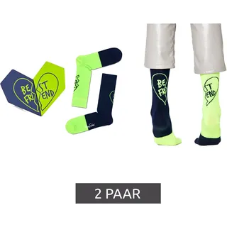 2 Paar Happy Socks Bestie Socks Damen Baumwoll-Socken Sparpack Alltags-Strümpfe in Geschenk-Box XBES02-6500 Grün/Schwarz - 36-40