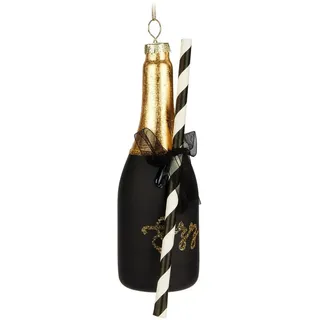 Brubaker Champagner Flasche mit Strohhalm - Handbemalte Weihnachtskugel aus Glas - 16 cm Baumkugel Champagnerflasche Matt Schwarz Gold - Mundgeblasener Christbaumschmuck - Figur Lustig