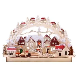 Brubaker 3D LED Lichterbogen Schwibbogen Winterlandschaft mit Altstadt 43,5 x 27 x 10,1 cm handbemalt beige