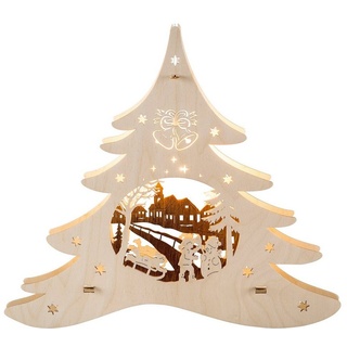Weigla Dekolicht Tannenbaum - Winterspaß, Weihnachtsdeko, Leuchtmittel wechselbar, Warmweiß, beleuchtetes Fensterbild beige|braun