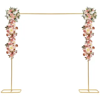 Quadratischer Hochzeitsbogen, 2 x 2,1m Metall Luftballon Ständer, Hochzeitsblumenständer aus Metall, Metallbogen Hintergrundständer für Hochzeiten, Geburtstagsfeiern, Gold