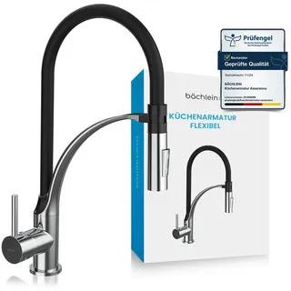 Bächlein Küchenarmatur Assaranco – 360 schwenkbar (Chrom) – Einhand-Spültischbatterie mit flexiblem Hals und Brause