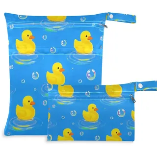 Amooorous Cartoon süße gelbe Ente, waschbar, wasserdicht, 2 Stück, Reiseutensilien zum Fliegen, mit Griffen, für Fitnessstudio, Pool