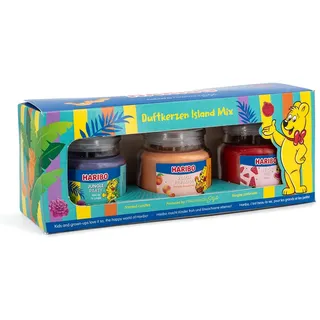 Haribo Duftkerzen Geschenkset | Island | 3x Duftkerzen Fruchtig | Geschenke für Frauen | Kerzenset für Zuhause | 3x85g Duftkerzen im Glas
