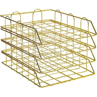 4-Stück Schreibtisch Organizer Metall Briefablage Stapelbare Papierablage Ablagefächer Schreibtischablage Dokumentenablage für Zuhause Schule B...
