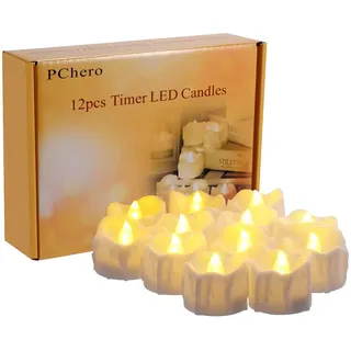 PChero Led Kerzen mit Timerfunktion, 12 Stück LED Elektrische Teelichter Flackernd Kerze Beleuchtung mit batterie, Automatik Timerfunktion: 6 Stunden an und 18 Stunden aus [Warm weiß]