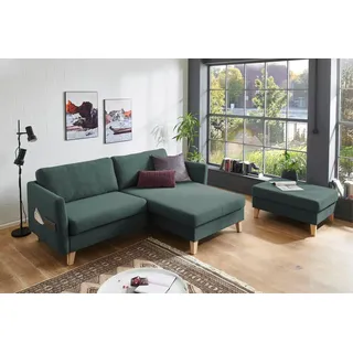 ATLANTIC home collection Ecksofa Mailo L-Form, mit Seitentaschen, Recamiere beidseitig montierbar, Massivholzfüße grün
