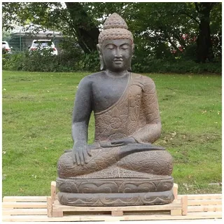 Oriental Galerie Dekofigur Buddha Figur sitzend Greenstone Antik hand on knee 80 cm (1 St), Wetterfest, groß, Garten grau