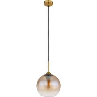 Pendellampe Hängelampe Esstischleuchte Glaskugel amber Wohnzimmerlampe messing, 1x E27, DxH 25x120 cm
