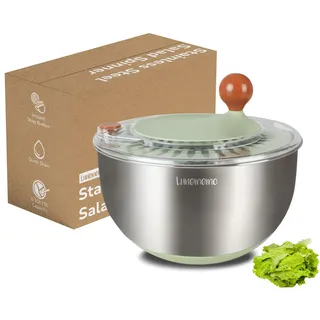 Lunememo 5L Salatschleuder Edelstahl 18/10, Rutschfester Boden & Stopptaste, Groß Salat Schleuder mit Deckel, BPA-frei