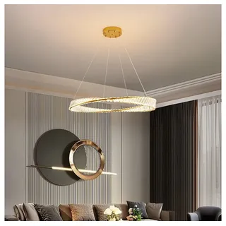 Euroton LED Pendelleuchte LED Pendelleuchte große Kristall Fernbedienung Lichtfarbe einstellbar, LED fest integriert, mit Fernbedienung Lichtfarbe einstellbar kaltweiß-neutralweiß- warmweiß 7000k-3000k stufenlose goldfarben Ø 80 cm