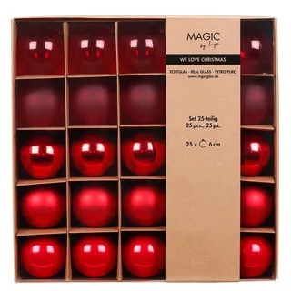 inges magic & goodz Inges Magic - Goodz 25 Weihnachtskugeln Glas 6cm 25er Set transparent Christbaumkugeln Weihnachtsbaumkugeln Weihnachten Christbaumschmuck Weihnachtsbaumschmuck Rot