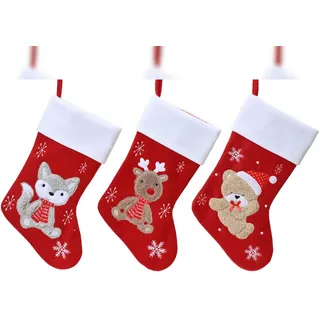 Christmas Decorations 1 Weihnachtsstrumpf 25x40cm mit Tiermotiv zum Aufhängen Befüllen wiederverwendbar Nikolausstrumpf Nikolausstiefel Weihnachtsdeko Weihnachten Nikolaus
