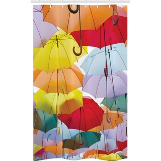 ABAKUHAUS Bunt Schmaler Duschvorhang, Gehängt Vivid Regenschirme, Badezimmer Deko Set aus Stoff mit Haken, 120 x 180 cm, Mehrfarbig