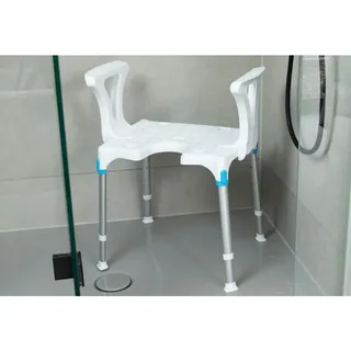 Eschenbach Laguna Duschhocker mit Armlehnen und Hygieneausschnitt höhenverstellbar 150 kg weiß