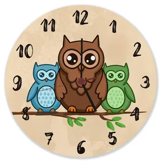 speecheese Wanduhr aus Alu Eulen auf AST für Kinder süßem Tiermotiv | als Dekoration für das Kinderzimmer mit niedlichen Vögeln