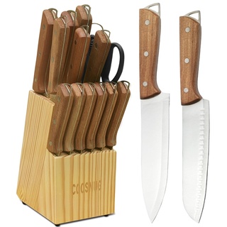 COOSNUG 15-teilig Küchenmesser mit Messerblock Messerset [Knife Set] Asiatisches Perfektes Küchen Zubehör Messer Set mit block Küchenmesser Set kochmesser küchen messer scharf fleischmesser
