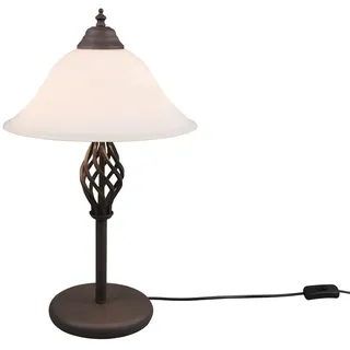 TRIO Leuchten LED Tischleuchte Rostoptik mit Glasschirm, Höhe 50cm, dimmbar, LED wechselbar, Warmweiß, große Tischleuchte Landhaus-Stil, Nachttisch-Lampe rustikal braun