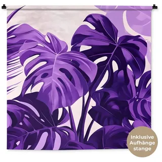 MuchoWow Wandteppich Blätter - Lila - Tropisch - Abstrakt, Quadratisch, Höhe: 3 mm, Wand Teppich Wohnzimmer, Schlafzimmer, 150x150 cm lila Quadratisch | 150 cm x 150 cm x 3 mm