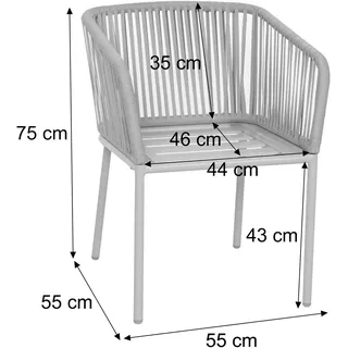 Mendler 2er-Set Gartenstuhl HWC-N41, Outdoor Armlehne, wetterfest Aluminium Seilgeflecht Rope ~ anthrazit Kissen hellgrau