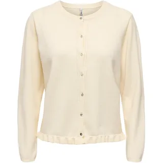 Strickjacke ONLY "ONLCINDEREL LS O-NECK FRILL CARDI CC KNT", Damen, Gr. XL, beige (birch detail:gold button), Strick, Obermaterial: 50% Polyester, 36% Viskose, 14% Nylon, unifarben, regular fit normal, Rundhals, Strickjacken Strickjacke, Materialmix, regular fit
