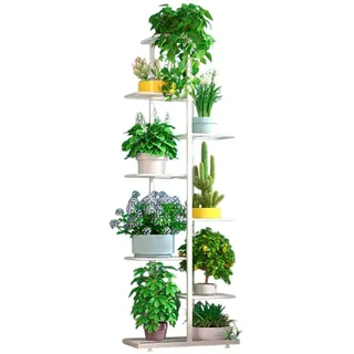 ESSOSWAY Blumenständer Pflanzenständer - Indoor - Pflanzenregal Blumentreppe Blumenregal Metall - 8 Etagen - 142 cm Weiß
