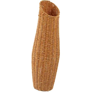Geflochtene Bodenvase aus Rattanimitat, Beige Kunststoff | Dekorative Vase für Büro und Balkon, 1 Stück Vase, Schlichtes Design für Schilfgras und Trockenstiele