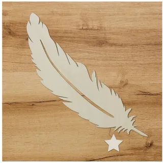 Namofactur LED Dekolicht Feder LED Wandlampe Holz 50cm, Mit Sternabdeckung, LED fest integriert, Warmweiß, Dekolicht Kinderzimmer Wanddeko Wohnzimer Wandbild beige