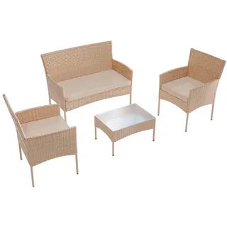 Juskys Fort Myers Polyrattan Gartenmöbel-Set Creme/Sand