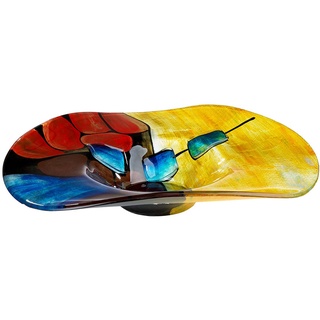 GILDE GLAS art Deko Schale - runde Glasschale Dekoration Wohnzimmer - handgebmalt - Ø ca. 48 cm