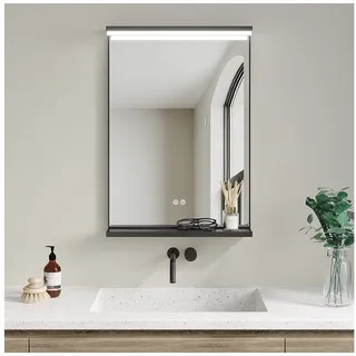 AQUALAVOS LED-Lichtspiegel Badezimmerspiegel mit Beleuchtung Ablage Wandspiegel 50x70 80x60 cm, Kaltweiß 6400 K Beschlagfrei Großzügige Ablage Einfach zu montieren 50 cm x 70 cm x 11 cm