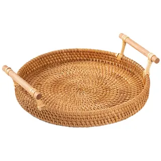 Runder Brotkorb Aus Rattan, Geflochtenes Serviertablett Mit Griffen Für Cracker, Dinnerpartys, Kaffeefrühstück