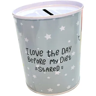 Spardose mit Botschaft, positive Sprüche für Kinder und Erwachsene, Liebe, Träume, Diät, Reisen, Arbeit, originelle Spardose aus Blech, Geschenk (10 x 8 cm, I Love The Day)