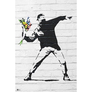 Banksy Poster Throwing Flowers (61cm x 91,5cm) + Geschenkverpackung. Verschenkfertig!