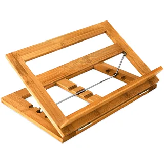 Relaxdays Kochbuchständer, neigungsverstellbar, HxBxT: 22x33x22,5cm, Buchständer aus Bambus, Natur, für Küche/Büro