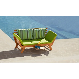 Gartenlounge-Bank MERXX "Daybed Akazie" Sitzbänke Gr. B/H/T: 200 cm x 80 cm x 67 cm, Polyester, grün (grün, grau, braun) Lounge-Gartenmöbel