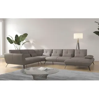 Wohnlandschaft PLACES OF STYLE "Mikado U-Form", grau (taupe), B:376cm H:88cm T:297cm, 100% Polyester, Sofas, inkl. Sitztiefenverstellung und Armteilverstellung