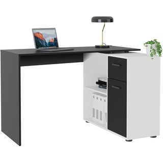 FMD Eckschreibtisch AUGSBURG, Schreibtisch / Sideboard mit Stauraum, drehbar, Breite 117/148 cm schwarz|weiß 