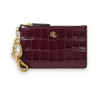 Lauren Ralph Lauren für Damen. 432979863006 Leder-Kartenetui mit Reißverschluss in Granatrot (OSFA), Lässig, Kastanienbraun, Klassisch