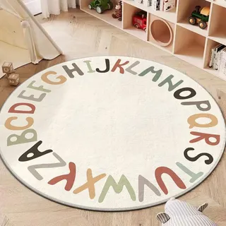 champracer Kinderteppich Rund Deko, Kaschmir-Imitat teppiche, Kinderzimmer teppiche Regenbogen Buchstaben Tiere, rutschfest Teppich für mädchen Wohnzimmer Schlafzimmer (Buchstabe B, 120cm)