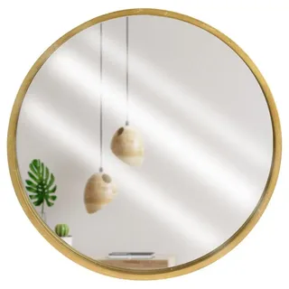 Runder Wandspiegel aus Holz, goldfarben, 50 cm