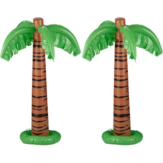 Relaxdays aufblasbare Palme, 2er Set Dunkelbraun,Dunkelgrün,Hellbraun