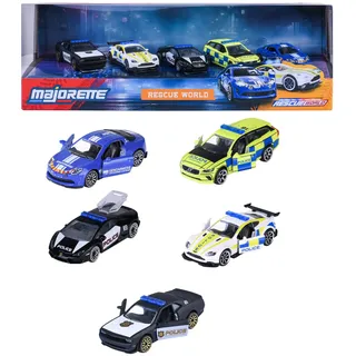 Majorette Auto-Set Rescue World (5 Autos) - 5 Internationale Polizeiautos aus Metall mit Freilauf, Federung & beweglichen Teilen, Polizei-Spielzeug für Kinder ab 3 Jahre, je 7,5 cm
