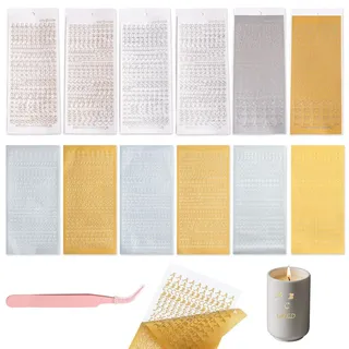 12 Blatt Wachsbuchstaben für Kerzen, Gold/Silber, Buchstaben & Zahlen - Gold/Silber