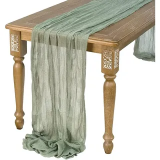 FUROKOY Tischläufer rustikaler Gaze-Tischläufer, Seihtuch, halbdurchsichtiger Stoff, Tischdecke für Boho-Hochzeit, Geburtstagsfeier, 90 x 400 cm grün