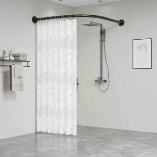 APHTOCF Duschvorhangstange Schwarz L Form, Badezimmer Badewanne Ecke Duschstange, Verstellbare Bohren Duschvorhangstange Für Badezimmer/Badewanne(Size:C 90-130cm x 90-130cm,Color:Schwarz)