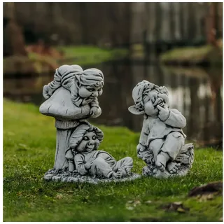gartendekoparadies.de Gartenfigur Gnome Freunde 2er-Set Steinfiguren Wichtel, H. 48 cm / 36 cm, Frostsicher grau