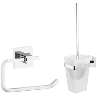 tesa Badaccessoire-Set DELUXXE Toilettenbürsten Set ohne Bohren, Spar-Set, 2 tlg., selbstklebend - chrom - silber glänzend silberfarben